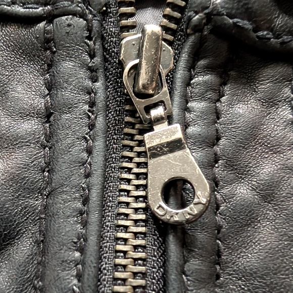 DKNY Moto Black Leather Biker Jacket Woman's XL - Picture 5 of 12